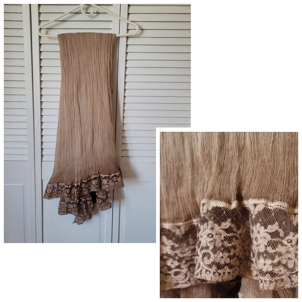 Gossip Firenze Vintage Silk Scarf Wrap with Lace Trim